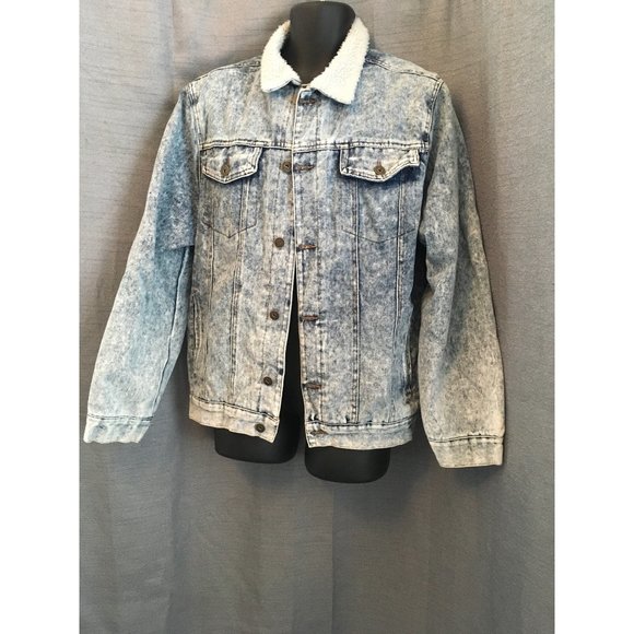 Brooklyn Cloth Mens Jean Jacket Blue White Stone Wash Button Lined Collar Size X - Picture 1 of 14